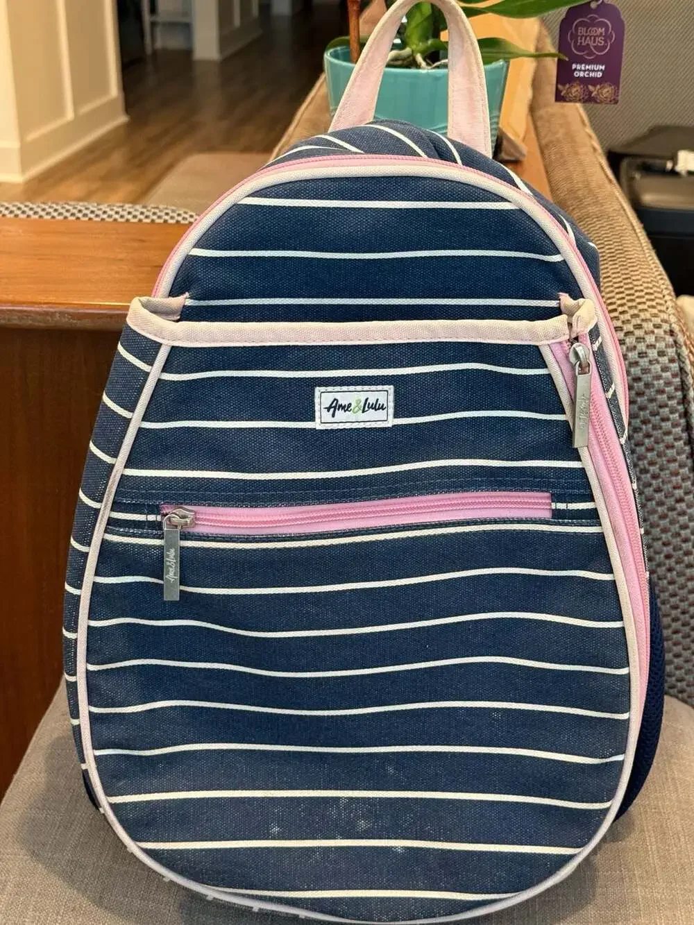 Ame & Lulu Kids Big Love Tennis Backpack Navy White Stripe